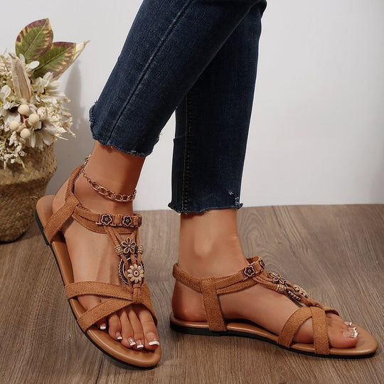 Damen Riemchen-Sandalen mit floralen Applikationen und komfortablem Fußbett R&B