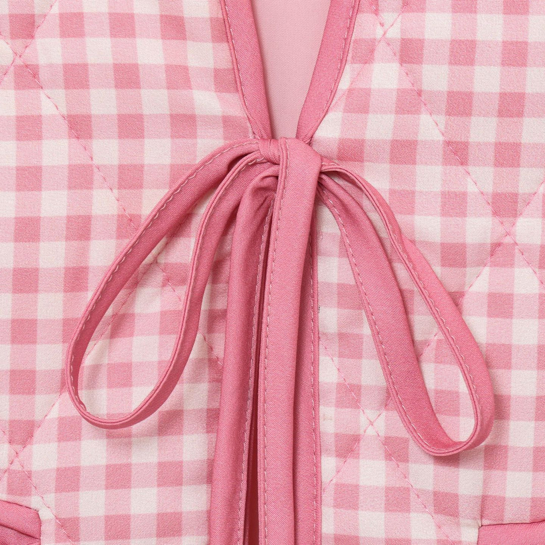 Damen gestepptes Viskose-Weste mit modischem Krawattenverschluss und praktischen Taschen R&B