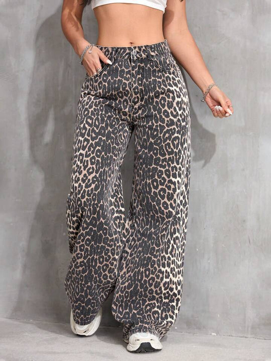 Damen Weite Jeans mit Wildleder-Optik und hoher Taille R&B