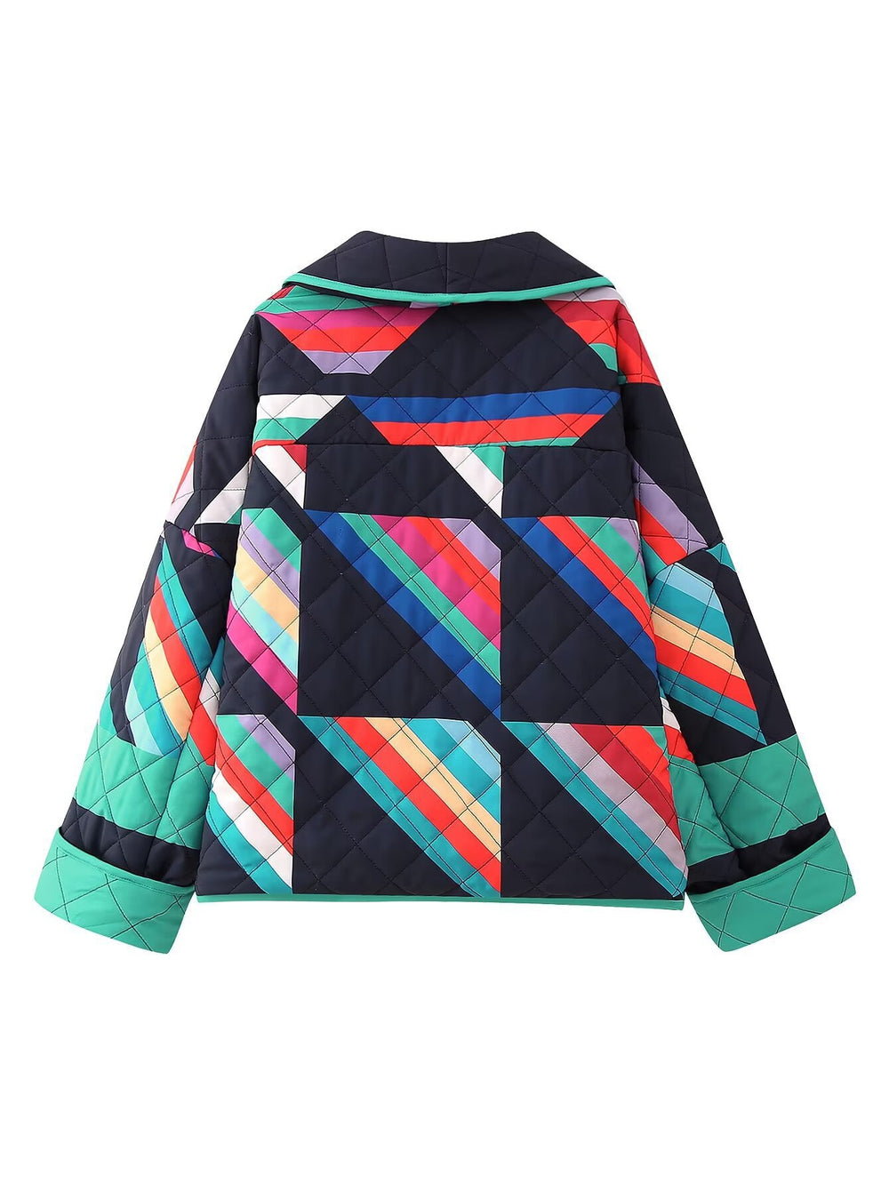 Damen gestreifte Steppjacke mit weitem Schnitt und stylischem Farbspiel R&B