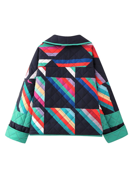 Damen gestreifte Steppjacke mit weitem Schnitt und stylischem Farbspiel R&B