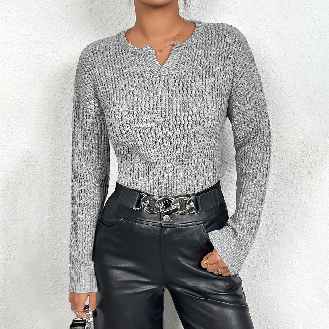 Damen Feinstrickpullover mit V-Ausschnitt und langen Ärmeln R&B