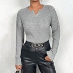 Damen Feinstrickpullover mit V-Ausschnitt und langen Ärmeln R&B