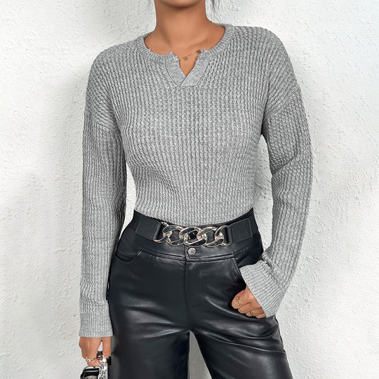 Damen Feinstrickpullover mit V-Ausschnitt und langen Ärmeln R&B