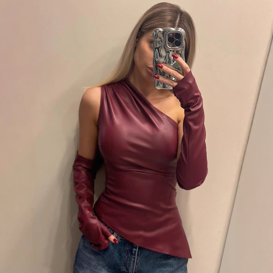 Damen Elegantes Top mit asymmetrischem Design und langen Armabschlüssen R&B