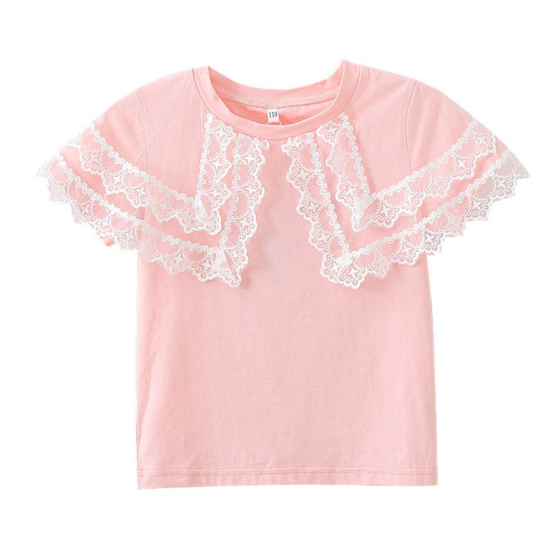 Mädchen T-Shirt mit Spitzenärmeln R&B