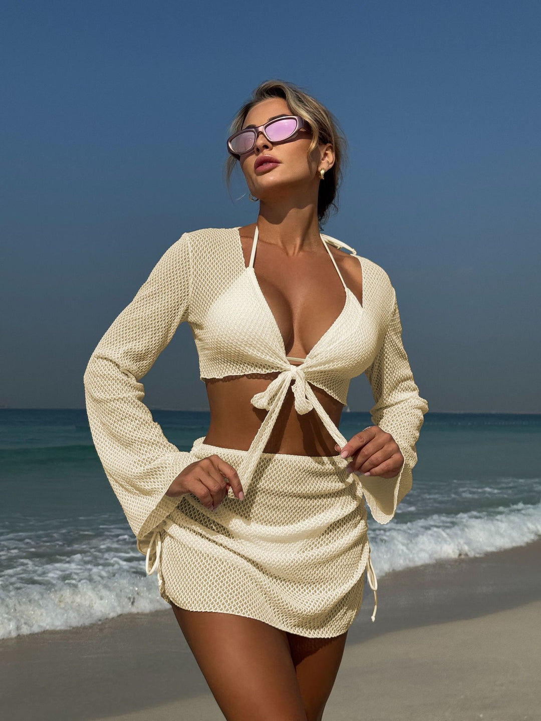 Damen luftige Strandbekleidung mit offenen Ärmeln R&B