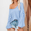 Damen lässiger Strickpullover mit weitem Arm und offener Schulter R&B