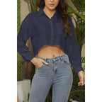 Damen Cropped Bluse mit klassischem Kragen und zartem Stoff R&B