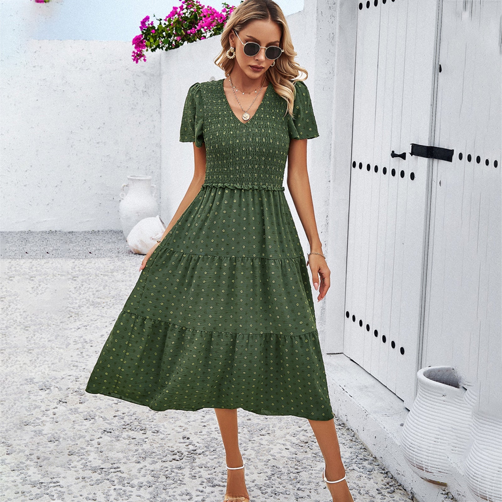 Damen Midikleid mit Rüschendetails und Punkten R&B