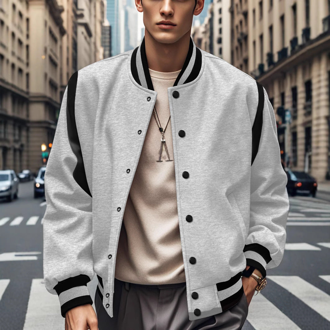 Herren nan leichte Collegejacke im Varsity-Look mit Druckknopfverschluss Rippbündchen und Kontrast-Schulterbesatz R&B