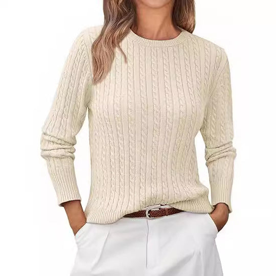 Damen Grobstrickpullover mit Zopfdesign und langen Ärmeln R&B