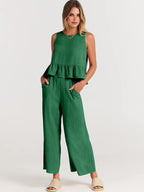 Damen Set mit lässigem Rüschendesign und weiten Hosen R&B
