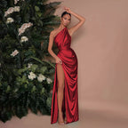 Damen Elegantes One-Shoulder Maxikleid mit drapiertem Design und hohem Schlitz R&B