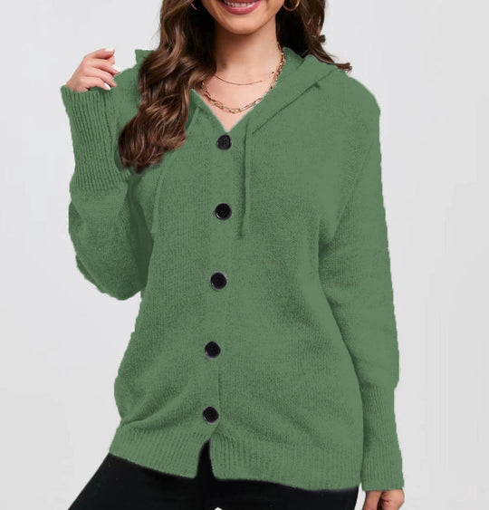 Damen Strickjacke mit Kapuze und praktischen Knopfdetails R&B