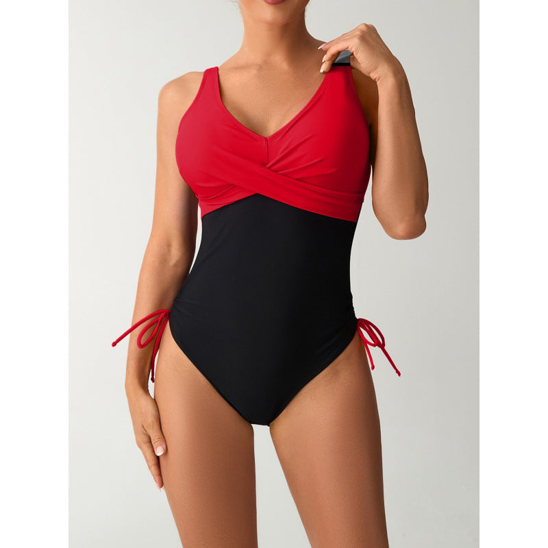 Damen Einteiler Badeanzug mit modischem Wickel-Design und verstellbaren Trägern R&B