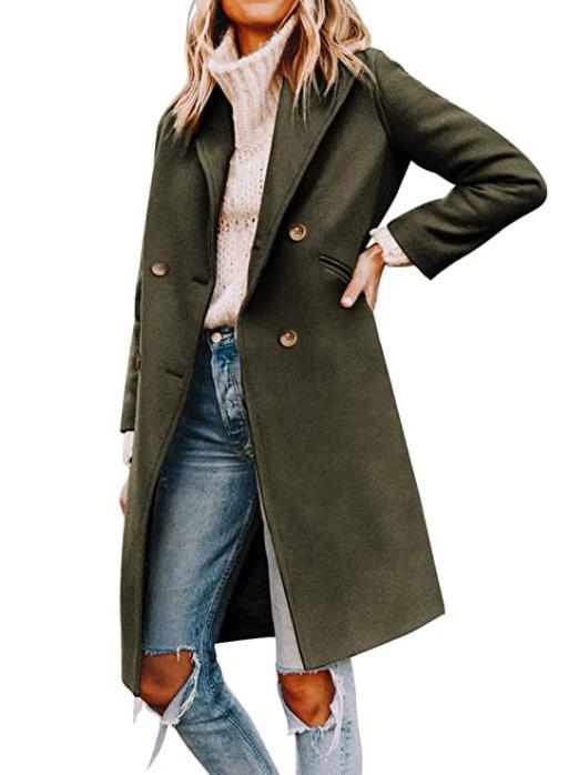 Damen zeitloser und eleganter Trenchcoat mit doppelter Knopfreihe und modernem Schnitt R&B