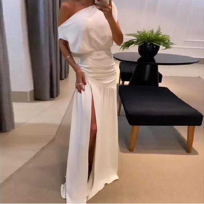 Damen Langärmeliges Kleid mit seitlichem Schlitz und off-shoulder Design R&B