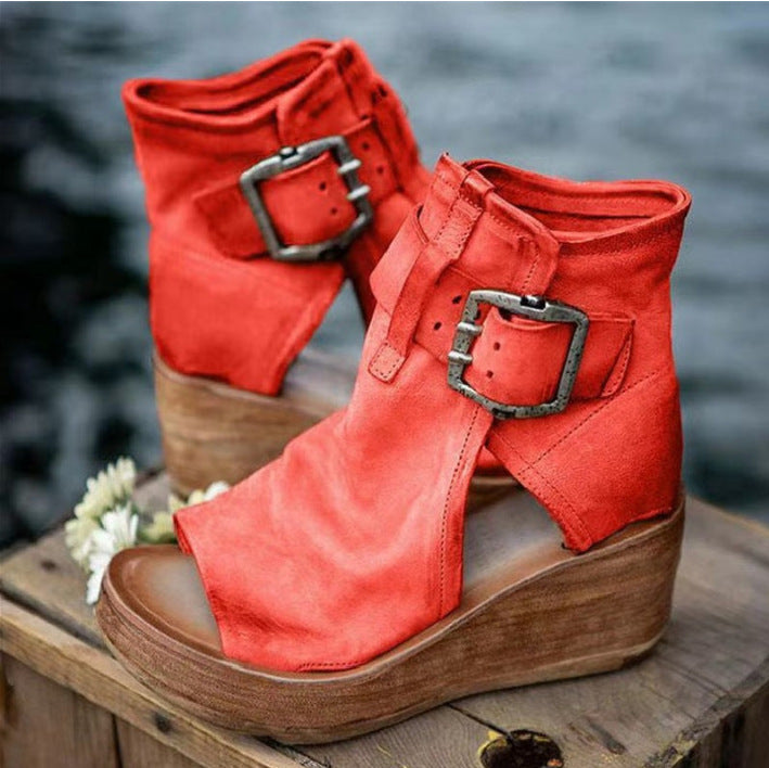 Damen Wedge-Stiefeletten mit modischem Schnallen-Design R&B