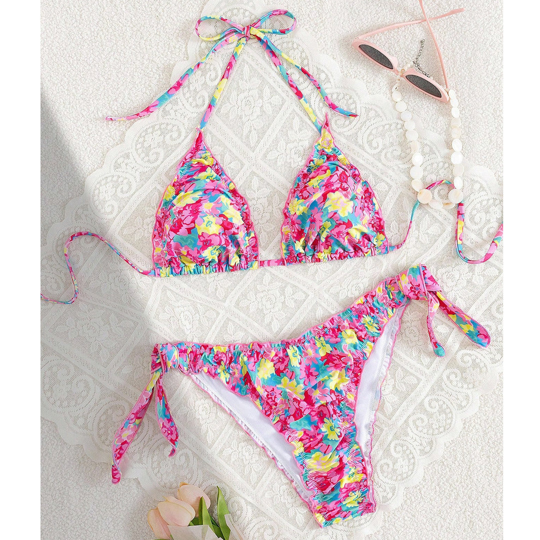 Damen Triangel-Bikini mit verspieltem Blütenmuster R&B