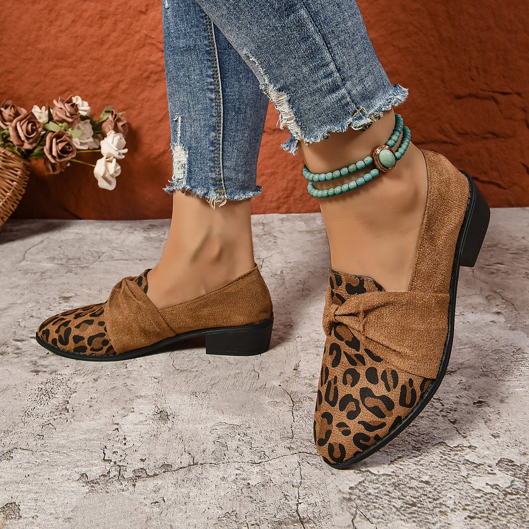 Damen Mokassin-Pantoletten mit modischem Leoparden-Print und dekorativem Schleifen-Detail R&B