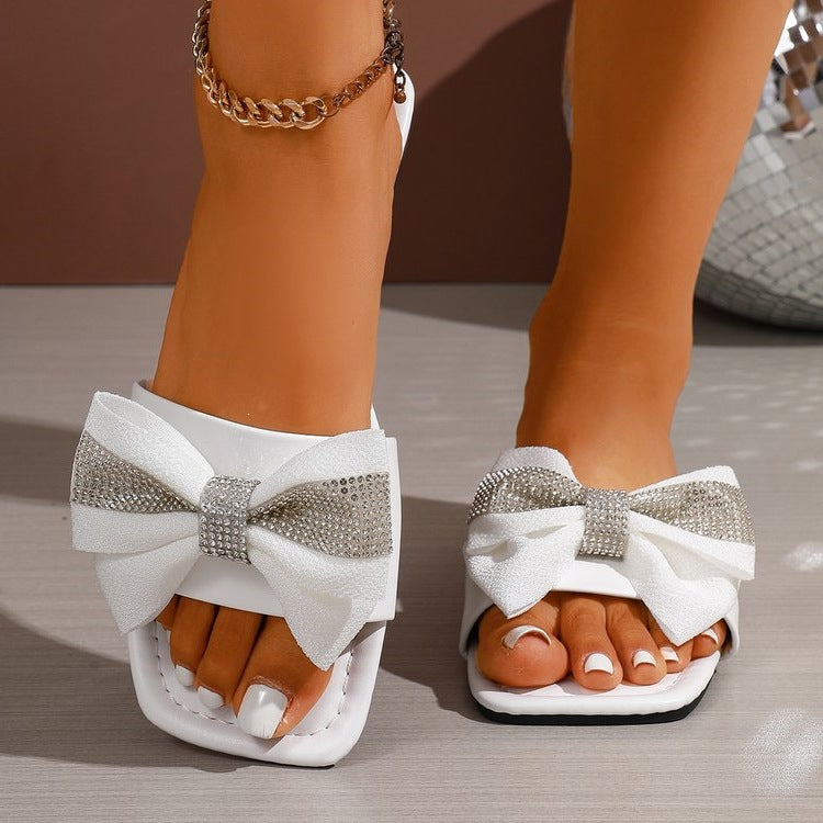 Damen Glamouröse Slides mit funkelnder Schleifen-Pailletten-Verzierung R&B