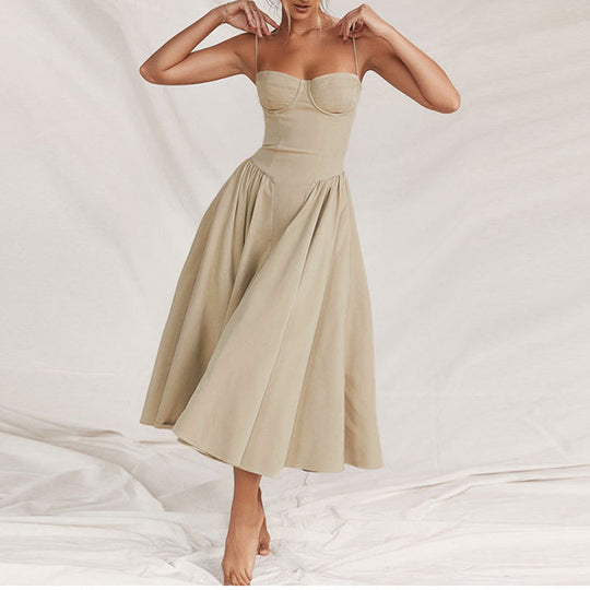 Damen Midikleid mit trägerlosem Design und voluminösem Faltenrock R&B
