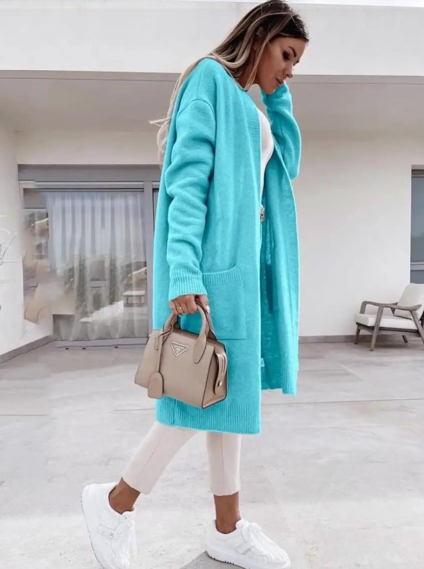 Damen Grobstrick-Cardigan mit großzügigen Taschen und offenem Schnitt R&B