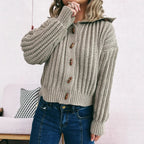 Damen Strickjacke mit dekorativen Knöpfen und strukturiertem Rippenmuster R&B