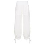Damen weite Baumwollhose mit elastischem Bund und verstellbaren BindR&Bändern R&B