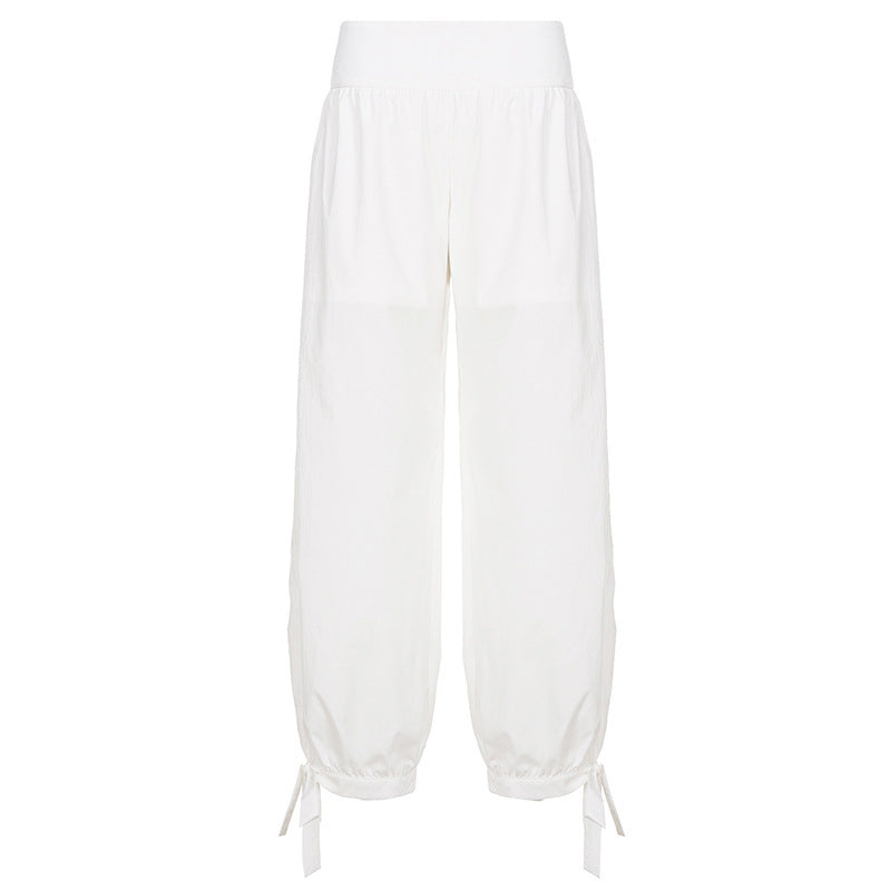 Damen weite Baumwollhose mit elastischem Bund und verstellbaren BindR&Bändern R&B