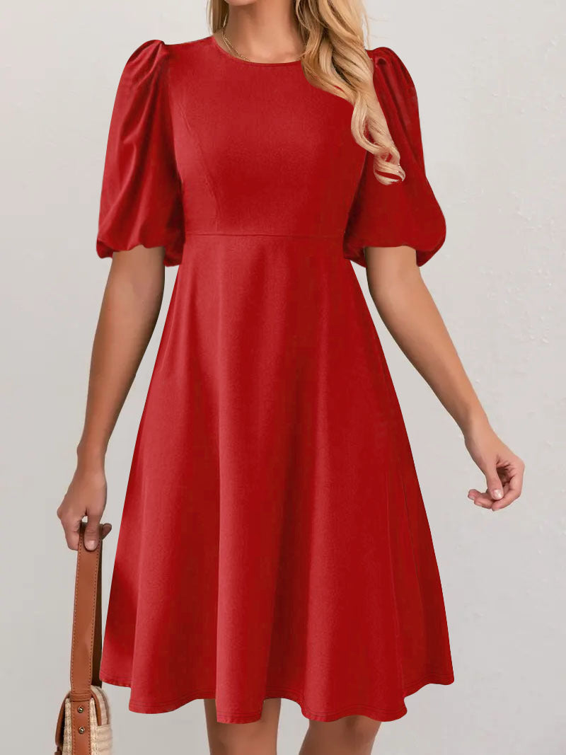 Damen A-Linien Kleid mit voluminösen Puffärmeln R&B