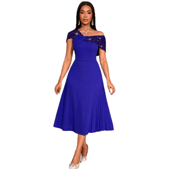 Damen elegantes Abendkleid mit schulterfreiem Design und funkelnden Pailletten R&B