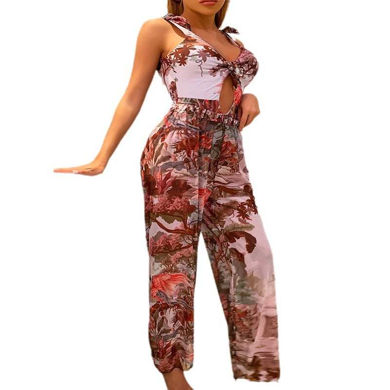 Damen Jumpsuit mit floralem Design und raffinierter Schnürung R&B