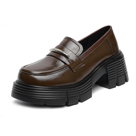 Damen Modische Loafers mit klobigem Absatz und glänzenden Applikationen R&B
