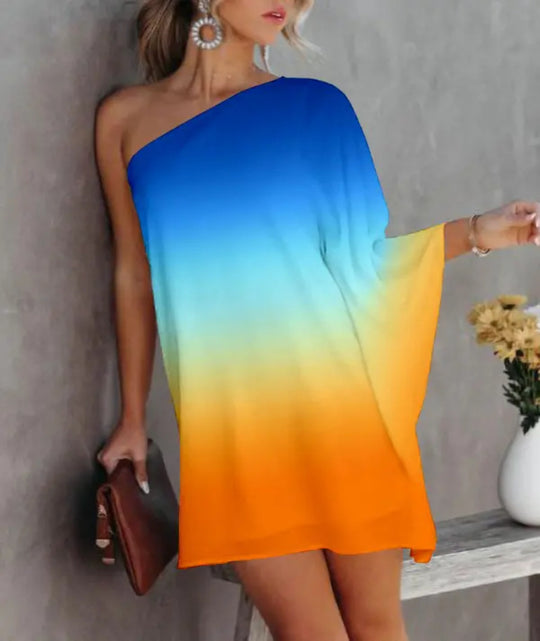 Damen asymmetrisches Mini-Kleid mit grafischem Aufdruck R&B