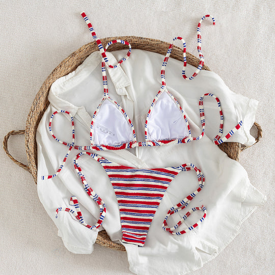 Damen Triangel-Bikini mit verspieltem Streifenmuster R&B