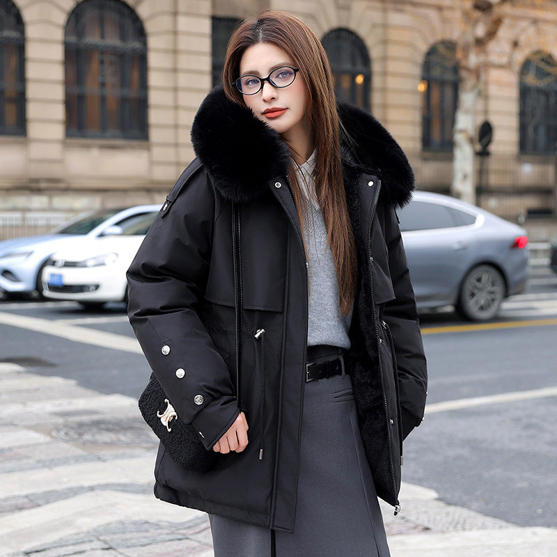 Damen Modischer Pufferparka mit luxuriösem Kunstfellkragen und praktischen Taschen R&B