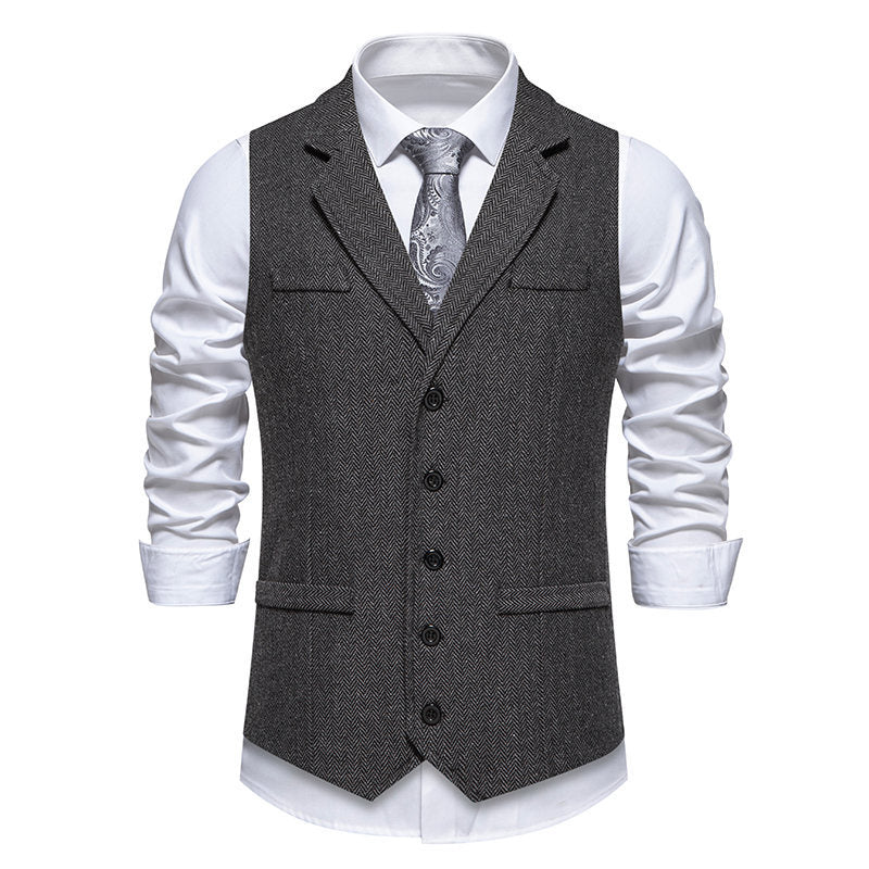 Herren elegante Tweed-Anzugweste mit praktischen aufgesetzten Taschen und klassischem Schnitt