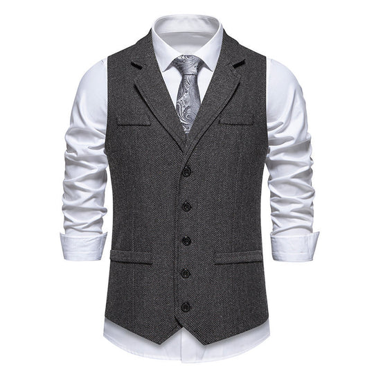 Herren elegante Tweed-Anzugweste mit praktischen aufgesetzten Taschen und klassischem Schnitt R&B