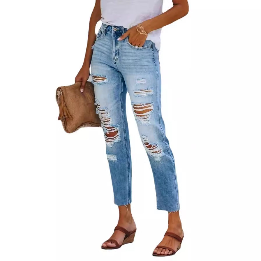 Damen Destroyed Jeans im lässigen Schnitt mit modischen Details R&B