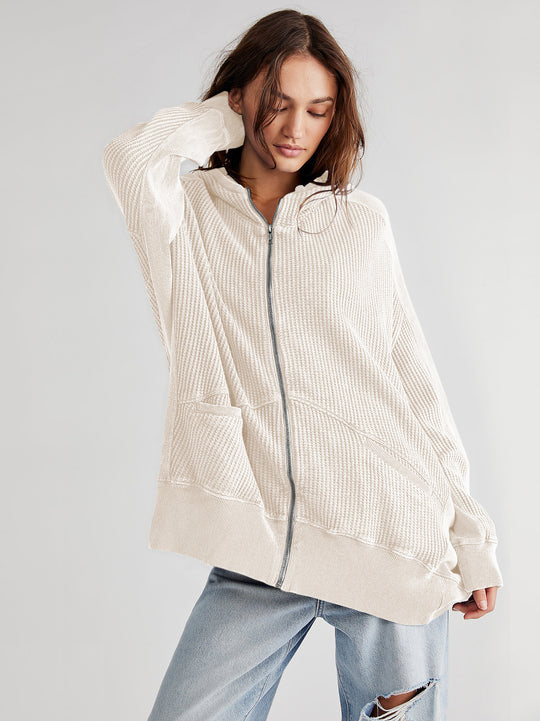 Damen Lässiger Kapuzenpullover mit strukturiertem Material und praktischen Taschen R&B