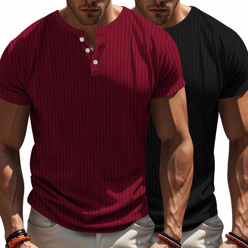 Herren Kurzarm Henley-T-Shirt mit strukturiertem Rippdesign Heidi-Mode