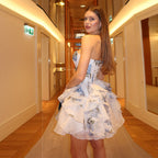 Damen Strapless Sommerkleid mit floralem Design und Rüschendetails EB