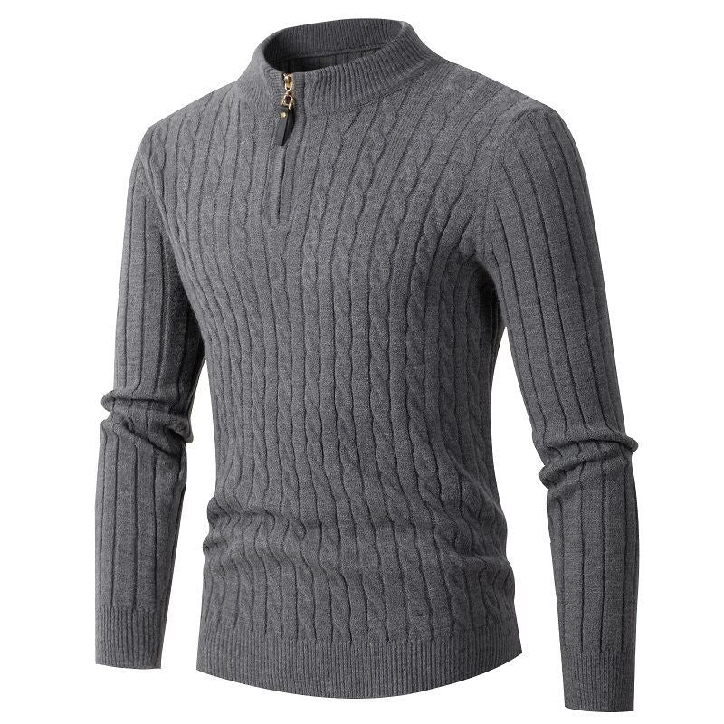 Herren Strickpullover mit Reißverschluss und strukturierter Rippoptik