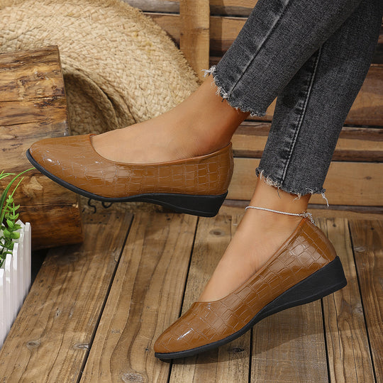 Damen elegante Ballerinas mit glänzender Krokodilprägung R&B