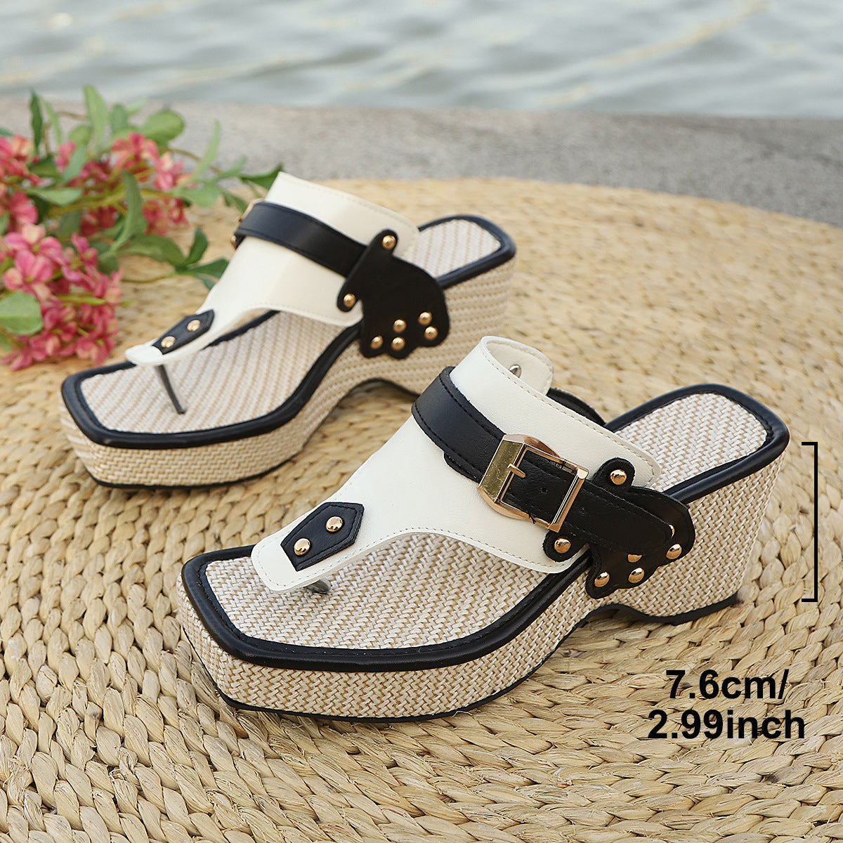 Damen Plateau-Zehentrenner mit modischem Riemen-Design und verstellbarer Schnalle R&B