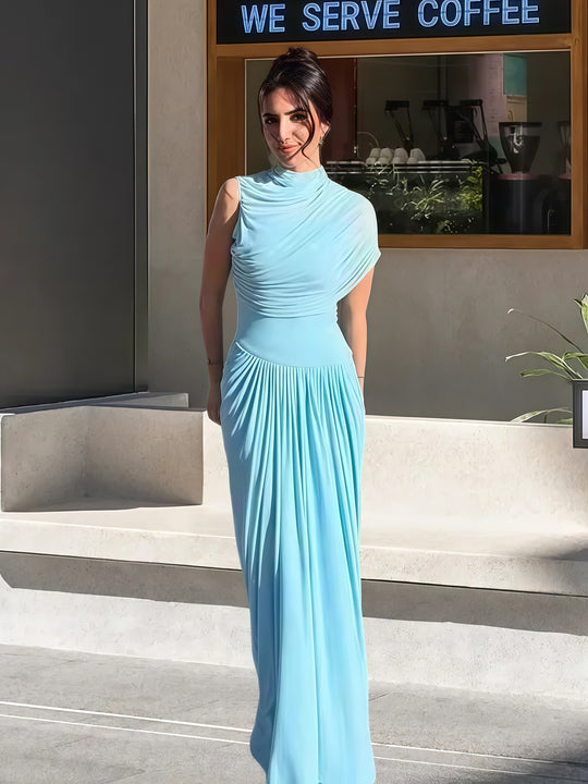 Damen Elegantes Maxikleid mit asymmetrischem Oberteil und sanften Drapierungen R&B