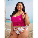 Damen Bikini-Set mit voluminösem Rüschendesign und floralem High-Waist-Slip R&B