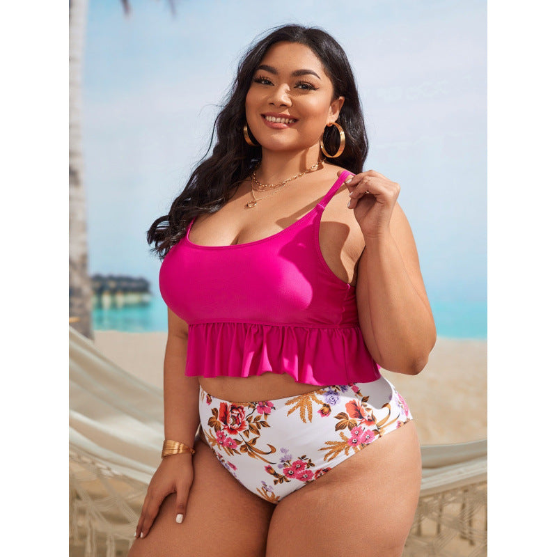 Damen Bikini-Set mit voluminösem Rüschendesign und floralem High-Waist-Slip R&B
